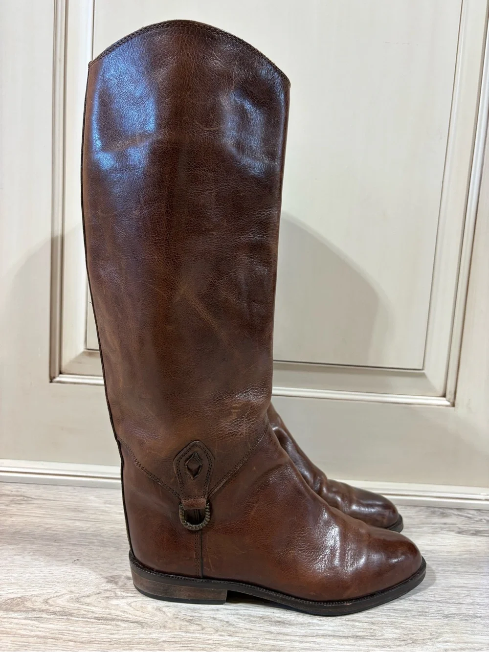 Joan David Boots Womens 37 6.5 Hand Made In Italy Leather Brown Riding Pull On